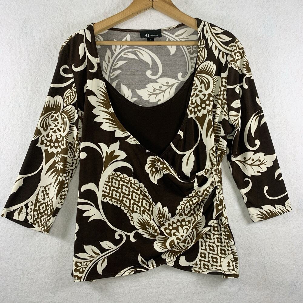 Vintage Womens Paisley Floral Wrap Top‎ Sz Y2K Going Out Stretch USA Made